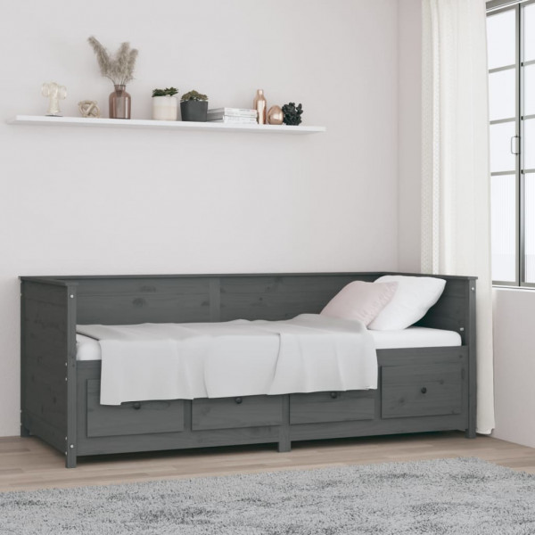 Sofá cama madera maciza de pino gris 80x200 cm D