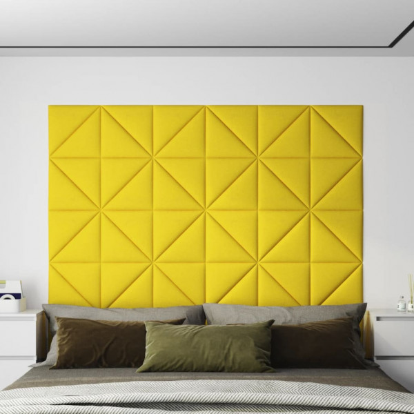Paneles de pared 12 uds tela amarillo claro 30x30 cm 0.54 m² D