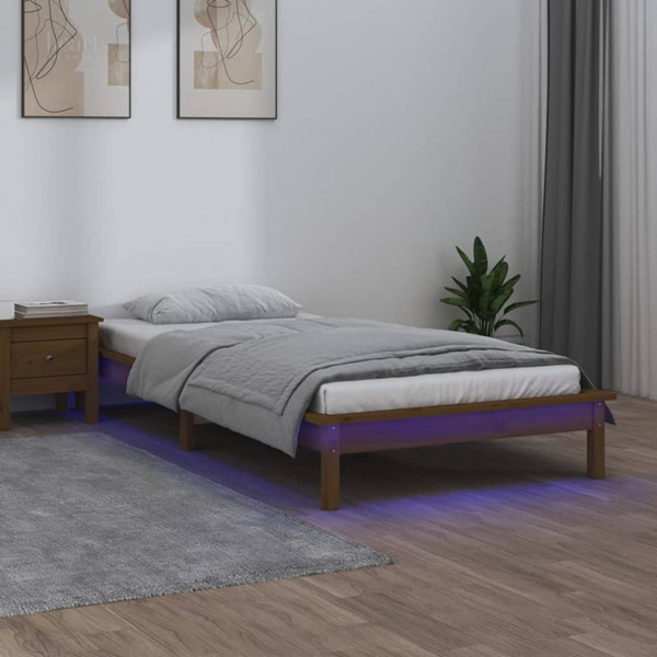 Estructura de cama con LED madera maciza marrón miel 90x200 cm D