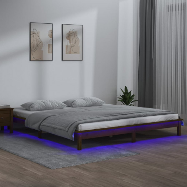 Estrutura de cama com LED madeira maciça castanho mel 120x200 cm D