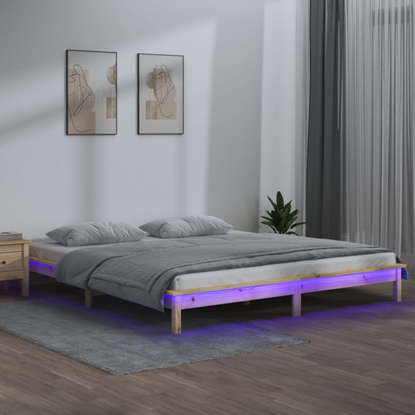 Estructura de cama con LED madera maciza 150x200 cm D
