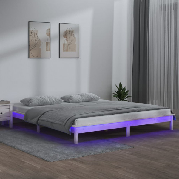Estrutura de cama com LEDs madeira maciça branca 150x200 cm D