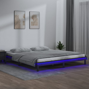 Estructura de cama con LED madera maciza gris 160x200 cm D