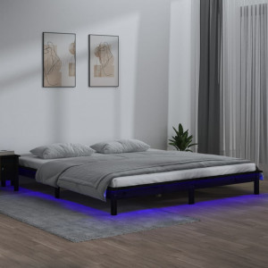 Estructura de cama con LED madera maciza negra 160x200 cm D