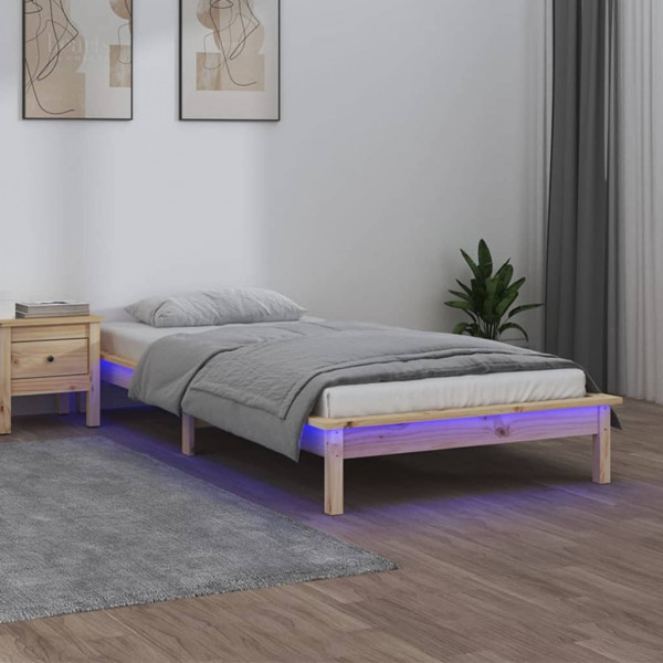 Estrutura de cama com LED madeira maciça 75x190 cm D