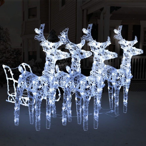 Decoración navideña de renos y trineo acrílico 240 LED D