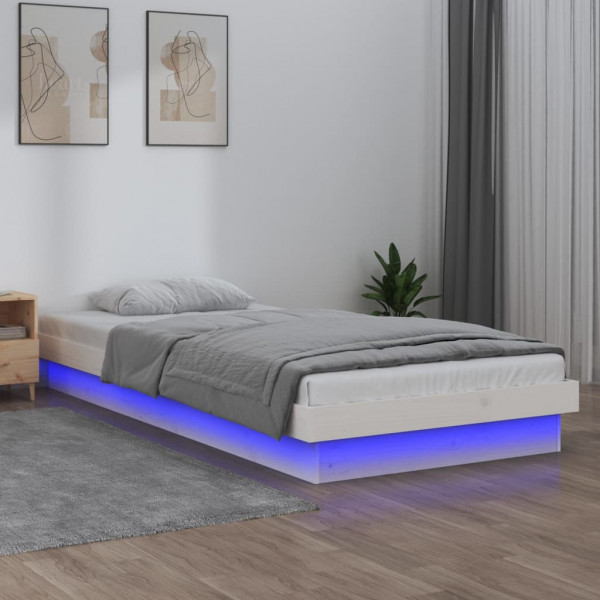 Estrutura de cama com LED madeira maciça branca 100x200 cm D