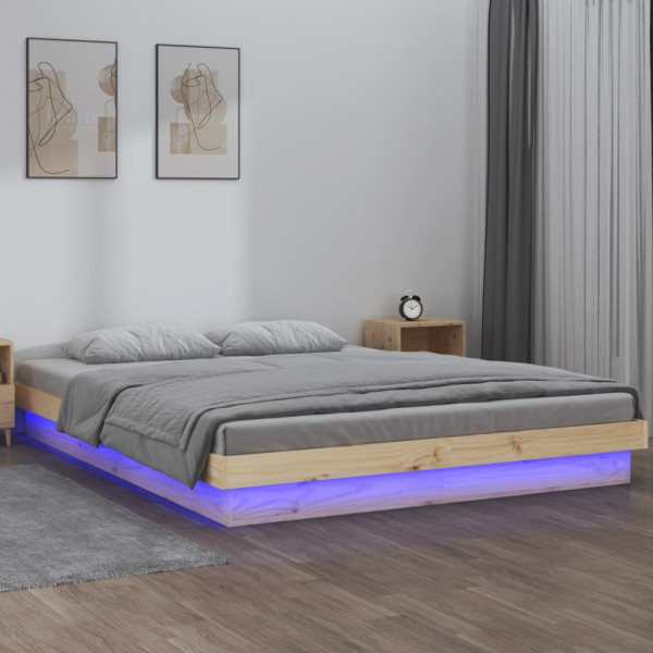 Estrutura de cama com LED madeira maciça King Size 150x200 cm D