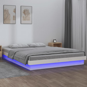 Estructura de cama con LED madera maciza blanca 180x200 cm D