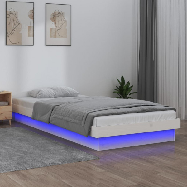 Estrutura de cama com LED madeira maciça branca 75x190 cm D
