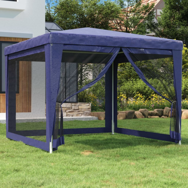 Carpa para fiestas con 4 paredes de malla HDPE azul 3x3 m D