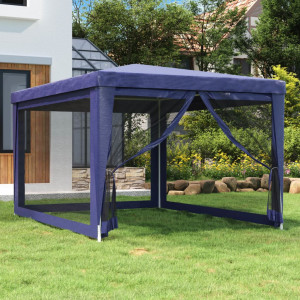 Tenda de festa com 4 paredes de malha HDPE azul 3x4 m D