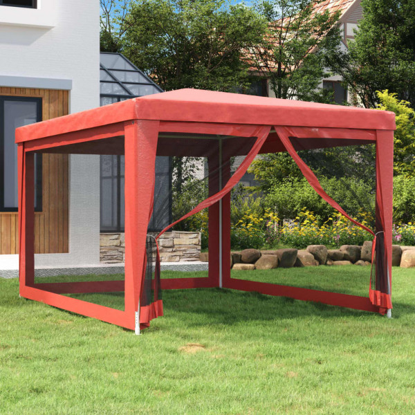 Carpa para fiestas con 4 paredes de malla HDPE rojo 3x4 m D