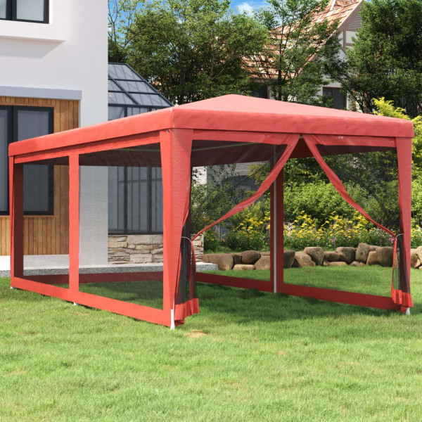 Carpa para fiestas con 6 paredes de malla HDPE rojo 3x6 m D