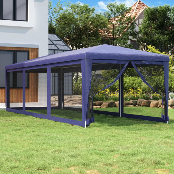 Tenda de festa com 8 paredes de malha HDPE azul 3x9 m D