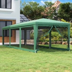 Tenda de festa com 8 paredes de malha PEAD verde 3x9 m D