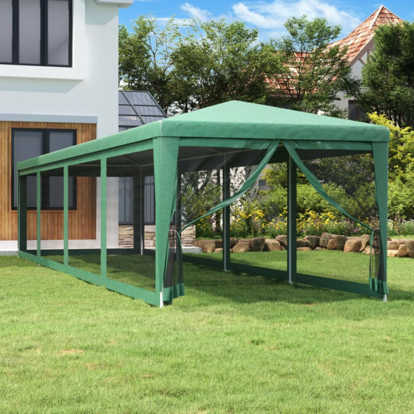 Carpa para fiestas con 10 paredes de malla HDPE verde 3x12 m D