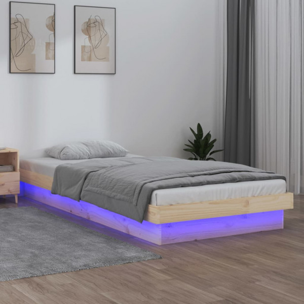Estructura de cama con LED madera maciza 75x190 cm D