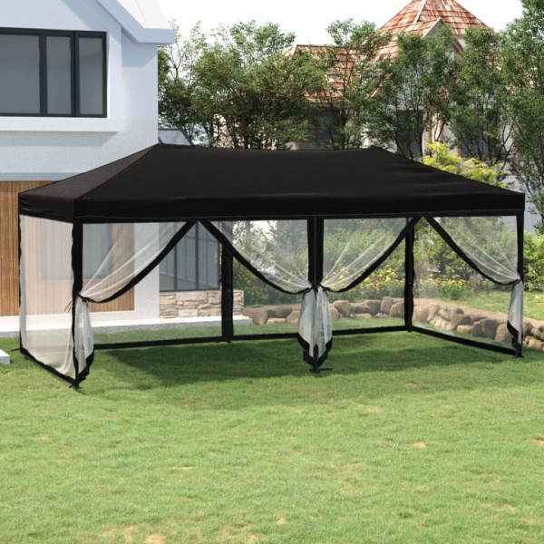 Carpa para fiestas plegable con paredes laterales negra 3x6 m D