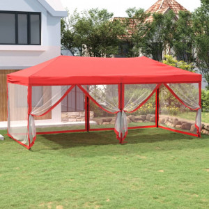 Tenda de festa dobrável com paredes laterais vermelhas 3x6 m D