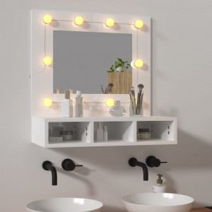 Armario de baño con espejo LED negro brillante 80x12x68 cm