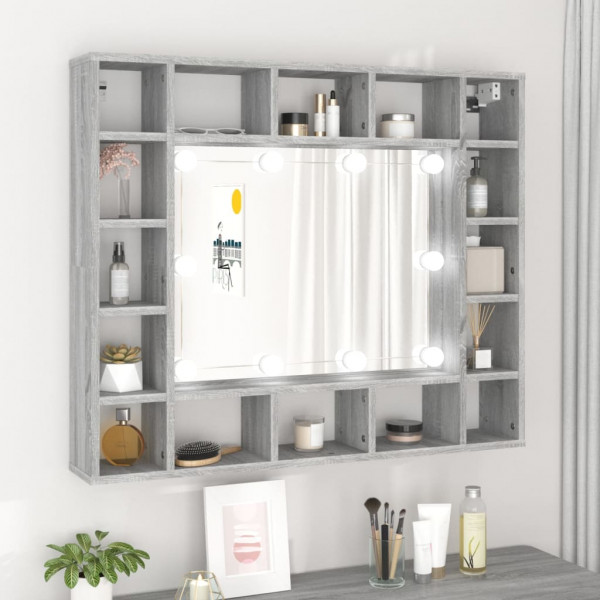 Mueble con espejo y LED color gris Sonoma 91x15x76.5 cm D