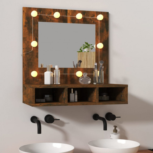 Mueble con espejo y LED color roble ahumado 60x31.5x62 cm D