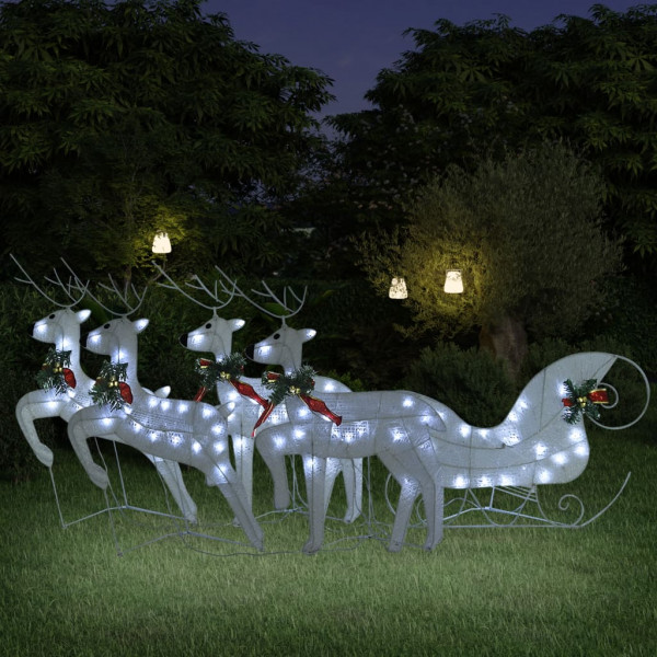 Decoração de Natal de renas e trenós de jardim branco 100 LEDs D