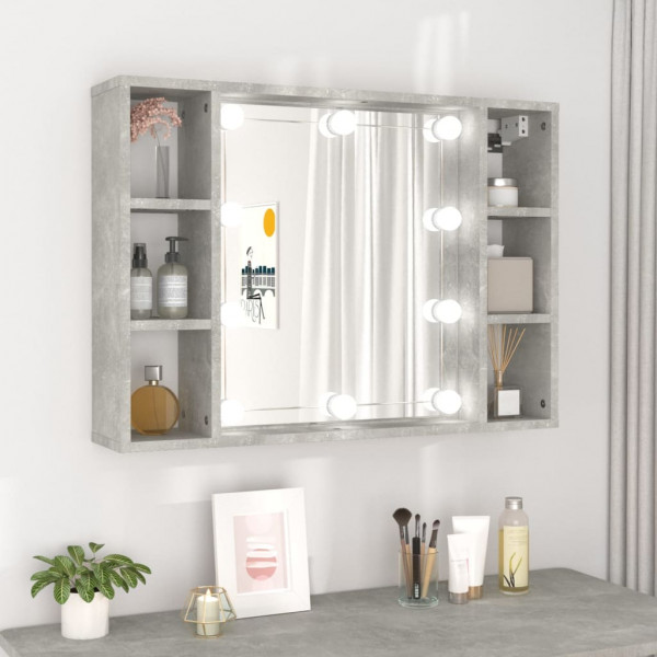 Mobiliário com espelho e LED cinza concreto 76x15x55 cm D