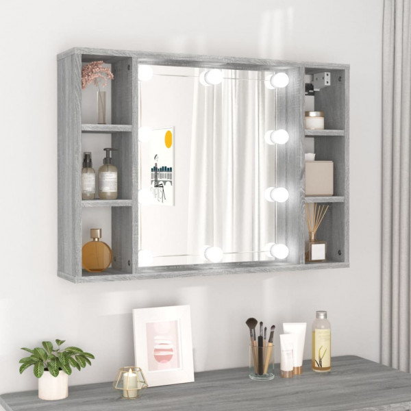 Mobiliário com espelho e LED cinza Sonoma 76x15x55 cm D