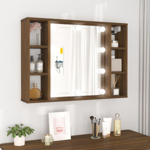 Mueble con espejo y LED color roble marrón 76x15x55 cm D