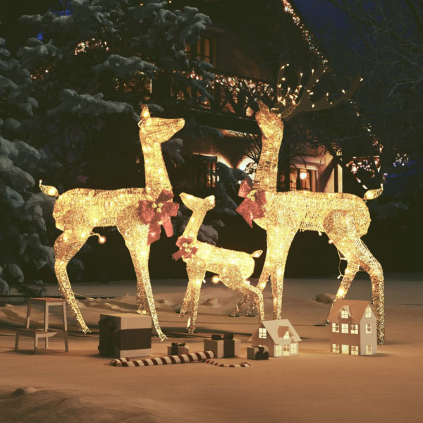 Figuras de família de renas de Natal 201 LED dourado D