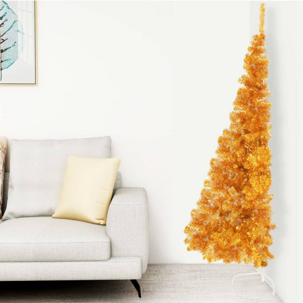 Medio árbol de Navidad artificial con soporte PVC dorado 240 cm D