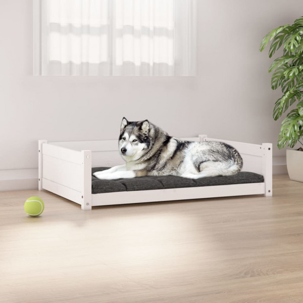 Cama para perros madera maciza de pino blanco 105.5x75.5x28 cm D
