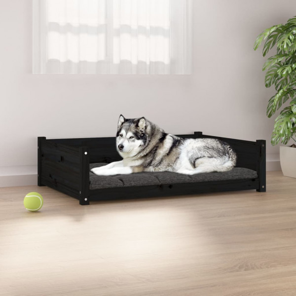 Cama de cão madeira maciça de pinho preto 105.5x75.5x28 cm D