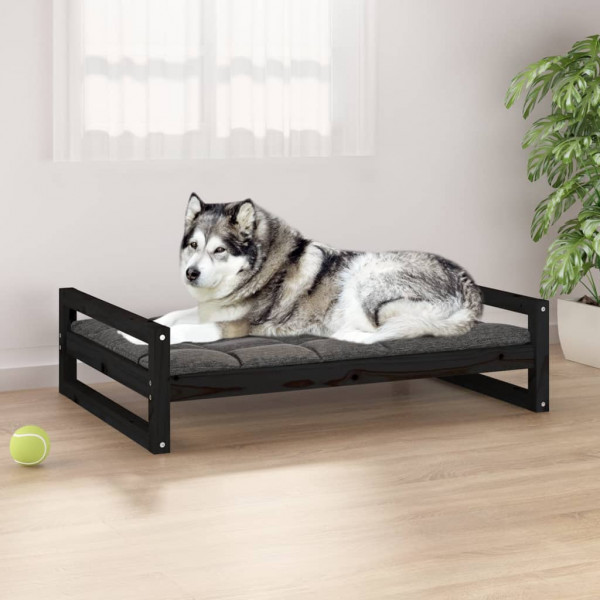 Cama de cão madeira maciça de pinho preto 105.5x75.5x28 cm D