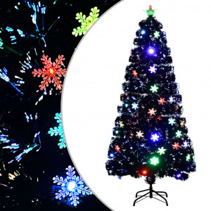 Árbol de Navidad copos de nieve LED fibra óptica negro 150 cm D