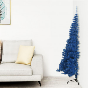 Medio árbol de Navidad artificial con soporte PVC azul 150 cm D