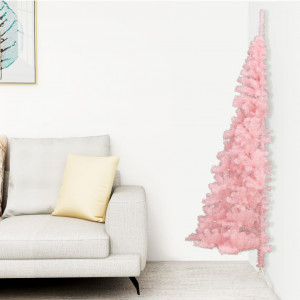 Medio árbol de Navidad artificial con soporte PVC rosa 180 cm D