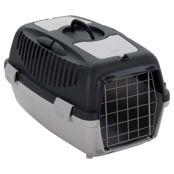 Transportadora para animais de estimação em PP cinza e preto 55x36x35 cm D