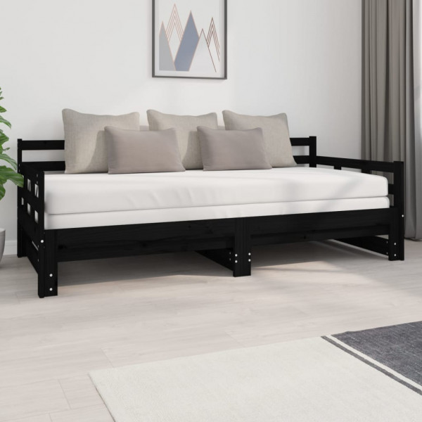 Sofá cama removível madeira maciça de pinho preto 2x(90x200) cm D