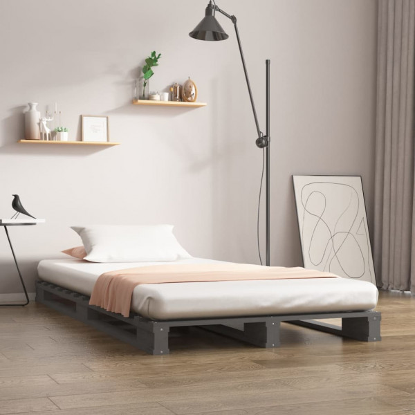 Cama de palets madera maciza de pino gris 100x200 cm D