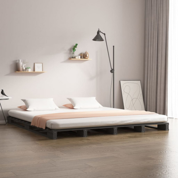 Cama de palets madera maciza de pino gris King Size 150x200 cm D