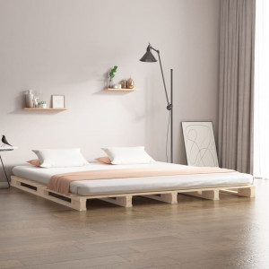 Cama de palets de madera maciza de pino 140x190 cm D