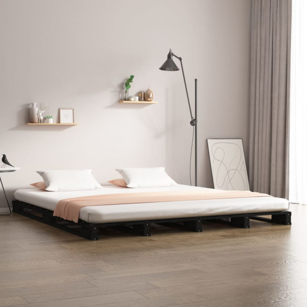 Cama de palets de madera maciza de pino negra 140x190 cm D