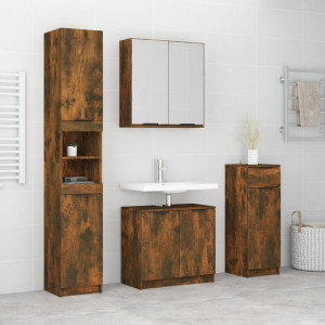 Set de muebles de baño 4 piezas madera contrachapada roble humo D