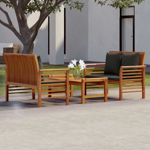 Set de muebles para jardín 3 piezas con cojines madera acacia D