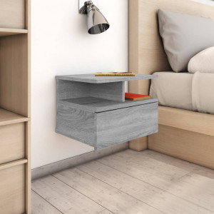 Mesita de noche flotante contrachapada gris Sonoma 40x31x27 cm D