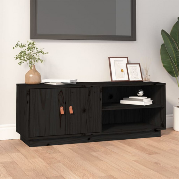 Mueble de TV de madera maciza de pino negro 105x34x40 cm D