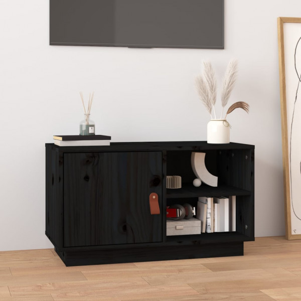 Mueble de TV de madera maciza de pino negro 70x34x40 cm D